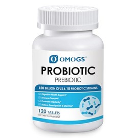 OMOGS Probiotics 120 Billion CFUs 18 Strains,with 3 Organic Prebiotics & Vitamin C,Nutritional Supplement for Women,Men & Kids,Support Metabolism,Immu