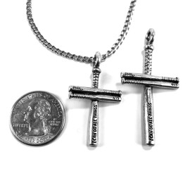Forgiven Jewelry Baseball Bat Cross Small Necklace Pewter on chain (clbchain)
