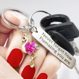 NAKUMICHA Flamingo Gifts for Women，Motivational Keychain Never Forget How Flamazing You are Key rings Lover Gift Family Lovers, Red, 1.2 * 5CM