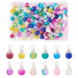 Beadthoven 120Pcs Crackle Glass Crystal Charms Teardrop Glass Dangle Beads 12 Colors Small Drop Beads Charms Pendants with Silver Bead Cap for Jewelry Making Necklace Earrings Bracelets DIY Crafting