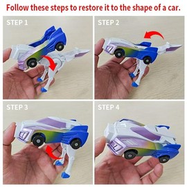 Transform car toys into magical flying dinosaur and unicorns!2Pcs Transforming Car-Robot for Kids, Automatic Deformation of Magnetic Connections. cars kids:_Pure blue deformed