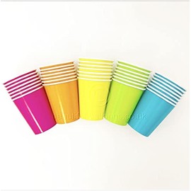 Beautiful Balloons 35 x Neon Rainbow Paper Party Cups - Fluorescent Disco 80s