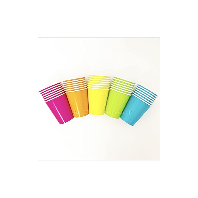 Beautiful Balloons 35 x Neon Rainbow Paper Party Cups -