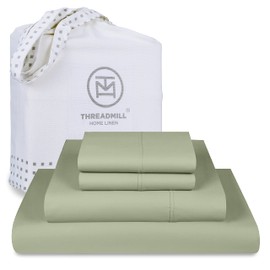 Threadmill California King Sheet Sets |Certified American Supima Cotton Sheets | 656 Thread Count 4 Piece Hotel Quality Luxury Bed Sheets Set with Elasticized Extra Deep Pocket | Sage Green Sheets