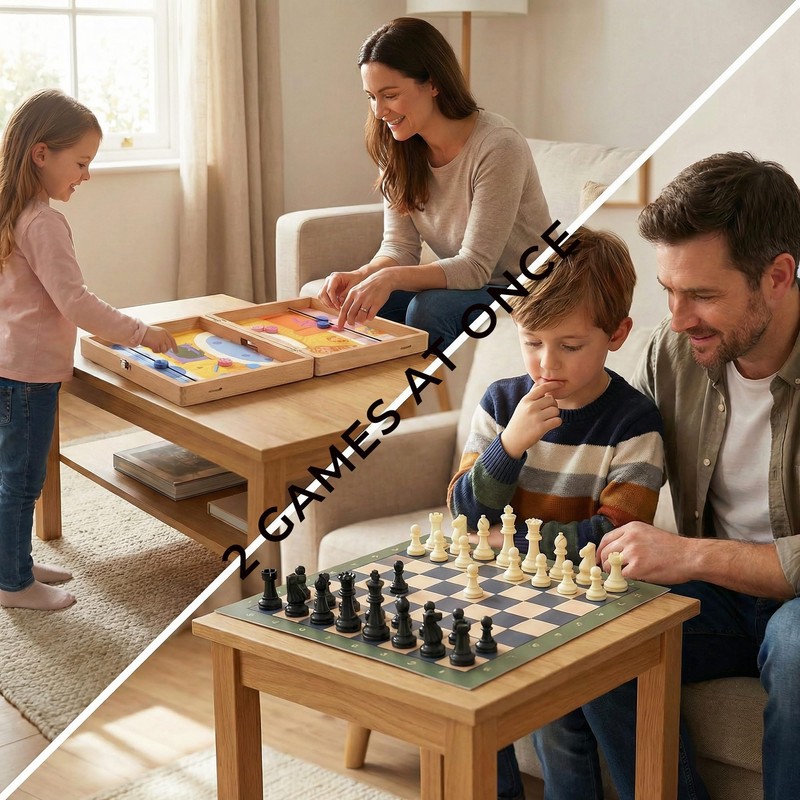 SAIHE 5-in-1 Magnetic Wooden Board Game Set, Premium Beech Wood