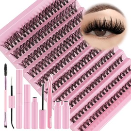 LOPHE Einzelne Wimpern, 200Pcs Cluster Wimpern D Curl 8-16mm, DIY Wimpern Extensions Set mit Bindung und Siegel, 40D Individuelle Lashes Extensions Einsteiger-Kit