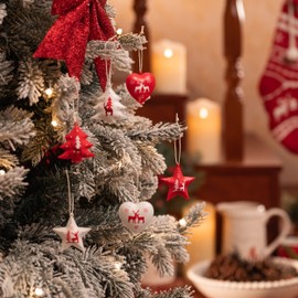 Valery Madelyn 18 Pieces Traditional Christmas Tree Decorations Red and White Hanging Metal Christmas Bells with Tree, Star and Heart Patterns