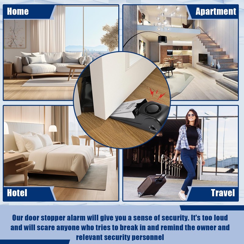 Door Stop Alarm 2 Pack, 120 dB Door Stopper Wedge