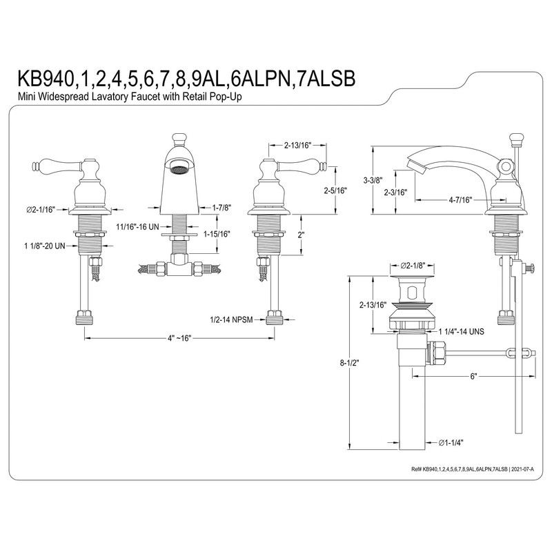 Kingston Brass KB942AL Victorian Mini Widespread Lavatory Faucet, Polished Brass