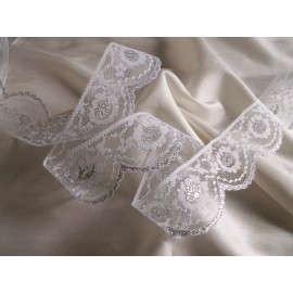 Unbranded White and Silver Scalloped Flat Lace Trim, 2 Inches Wide, 10 YARDS