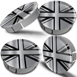 Biomar Labs® 4 x 60mm 3D Universal Wheel Hub Centre Caps UK GB Union Jack United Kingdom England British National Flag Silver Black Center Rims CS 19
