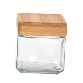 Anchor Hocking 1-Quart Stackable Jars with Bamboo Lids, Set of 4, Clear Glass -