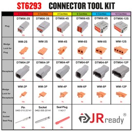 JRready ST6293 Deutsch Connector Kit DTM 2 3 4 6 8 and 12 Pin Automotive Electrical Connectors with Size 20 Solid Contacts Crimp Wire Gauge 16-22AWG,7.5A