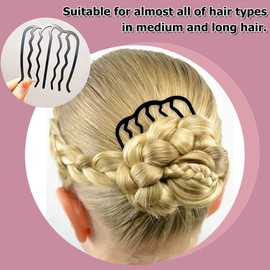 4 Pieces Vintage Side Combs U Shape Twist Pin Hair Fork Clip Messy Bun Maker Styling Tool Accessories for Women (Black, Pack of One)