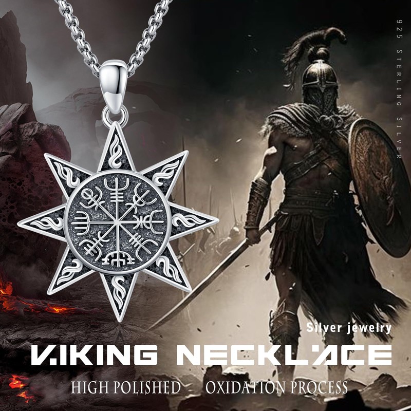 MEDWISE Viking Compass Eight-pointed Star Pendant Necklace 925 Sterling Silver