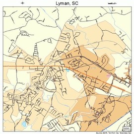 Large Street & Road Map of Lyman, South Carolina SC - Printed poster size wall atlas of your home town