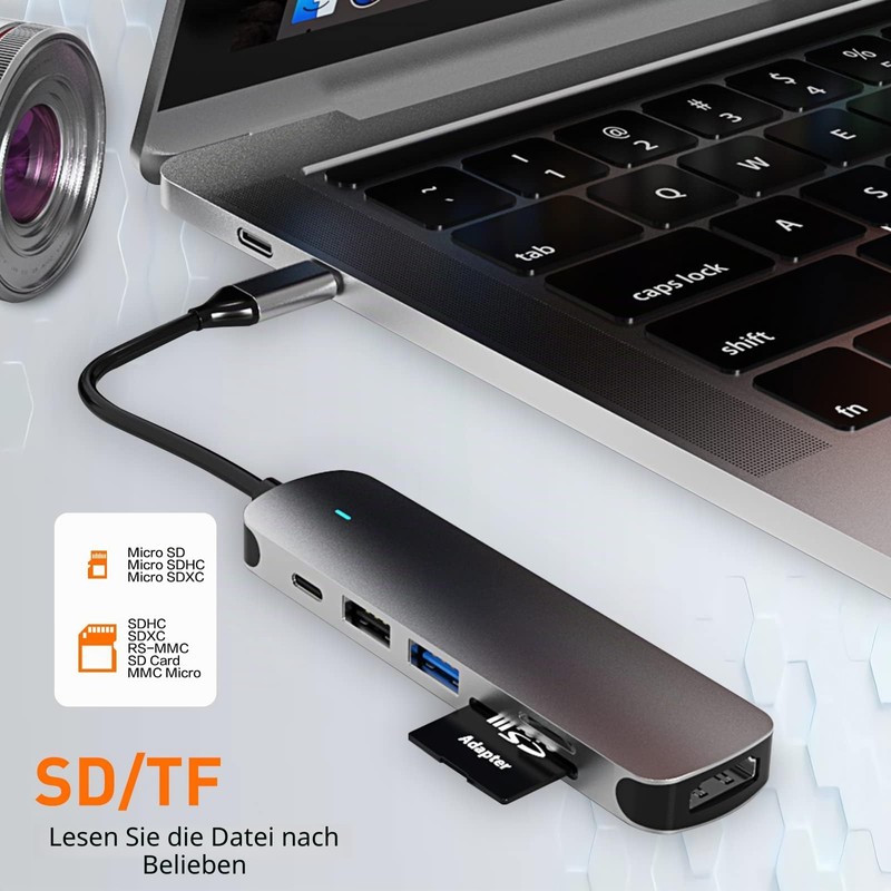 USB C Hub, USB C Adapter 6-in-1 with Gigabit RJ45
