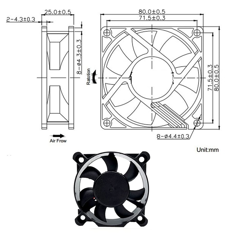 PENGLIN Brushless Cooling Fan 1PCS Silent 2 Pin 8CM Fan