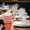 NOLITOY 100pcs Chinese Paper Cups Disposable, Red Double Happiness Wine