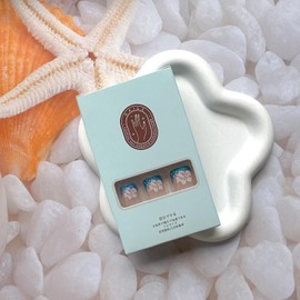 Hibiscus Flowers Press on Toes Nails French Tip Fake Toenails Full Cover Nude Floral Designs False Nails Glossy Blue Glitters Toenail Tips Acrylic Toe Nails Summer Glue on Toenails for Women Manicure