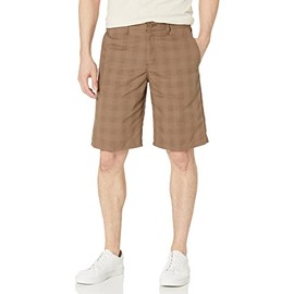 Dickies Men's Flex Regular Fit Plaid Flat Front 11in Shorts, Mushroom, 32