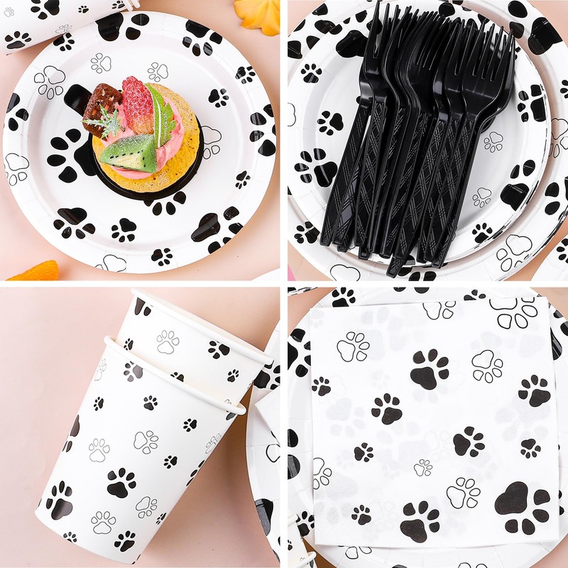 Kochorie 121 Pieces Black Dog Paw Print Party Supplies Tableware