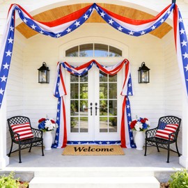 2 Pack 2x20 FT 4th of July Decorations Bunting Flags with Ribbon Ties