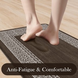 Sungea Kitchen Mats Cushioned Anti Fatigue Mats for Kitchen Floor, Non-Skid Waterproof Kitchen Rugs Padded Comfort Standing Desk Mat for Home Office Laundry Sink(Dark Brown)