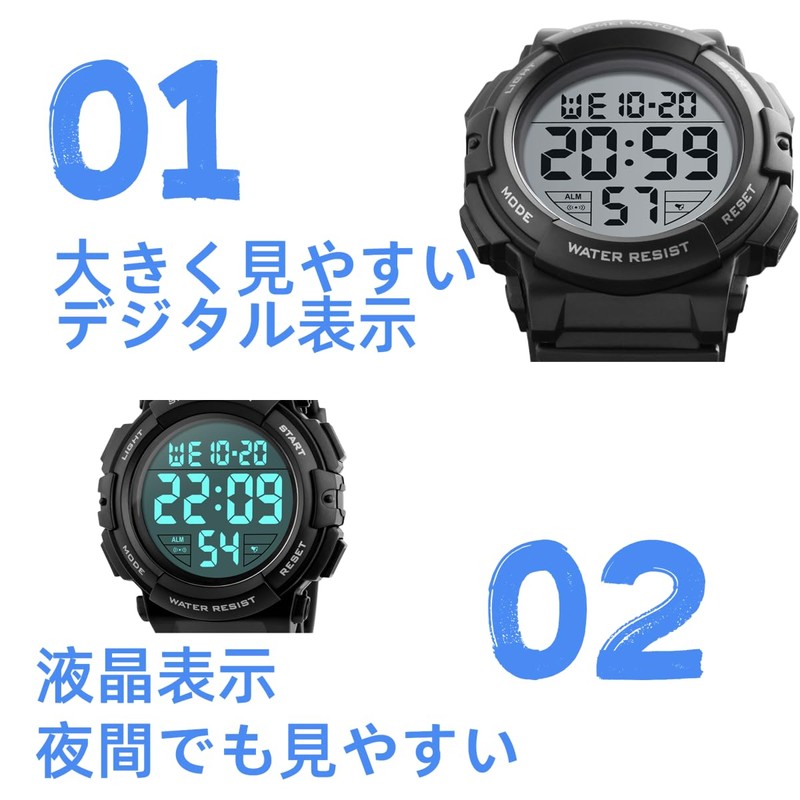 Datirzyx Easy-to-Read Digital Watch, Men's, Large Screen Display with Large