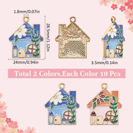 SUNNYCLUE 1 Box 20Pcs Enamel House Charms Bulk Home Charm Golden Metal Alloy Blue Pink Plating Fairy Houses Shaped Small Dangle Charm for Jewellery Making Charms Earrings Necklace Crafts Accessories