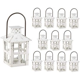 Kate Aspen Mini Decorative Lanterns - Set of 12 - Vintage Metal Lantern Candle Holders for Wedding Centerpiece, Home Decor and Party Favor (White)