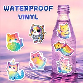 SigyoJeom 200PCS Starry Sky Cat Stickers, Holographic Stickers for Kids