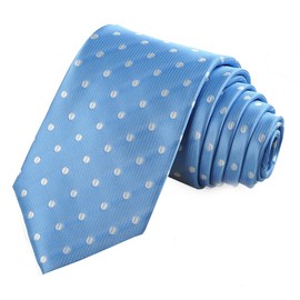 KissTies Mens Polka Dot Tie White Dots Blue Necktie + Gift Box