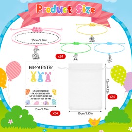 Tondiamo 24 Pcs Easter Gifts for Girls Adjustable Bunny Bracelets Christian Easter Rabbit Bracelets Cute Bulk Multicolor Bunny with Card and Mesh Bags for Women Teens