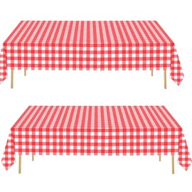 2pack Red and White Gingham Checkered Table Cloth Party,137*274cm Wipe Clean Checkered PVC TableCloth Plaid Tablecloth Rectangular Red Disposable Table Cover for Parties BBQ Picnic Birthday Wedding
