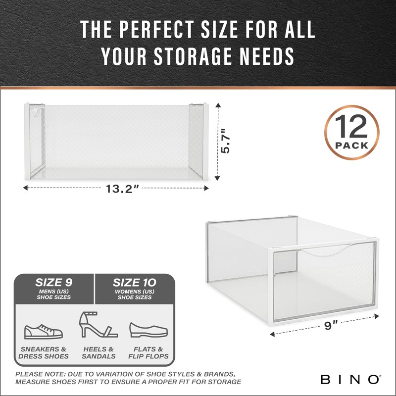 BINO 12-Pack Plastic Stackable Shoe Box Set - Clear |