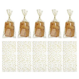 sourcing map 100pcs Star Treat Bags, Cookie Bags with Twist Ties for Birthday Wedding Bakery and Party Favors Gold