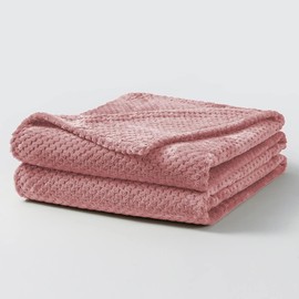 Bear & Panda Waffle Flannel Fleece Mink Throw - Sofa/Bedspread/travel Blankets – Honeycomb Super Soft, light-weighted, Warm, Cosy Large Size Single, Double, King - Blush Pink, Single (127 x 152 cm)