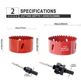 Hole Saw Kit, LAIWEI 70mm and 80mm Combination Hole Cutter, 1 A2 Heavy Mandrel, 1 A4 Small Mandrel, 1 6-Angle Wrench, Drilling Tool for Opening Holes in Wood, Plastic,etc.