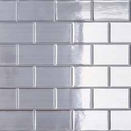 CRE8TIVE Silver Peel and Stick Wall Tiles Rectangular Stainless Steel Sheet Tile Stickers Waterproof Splashback for Kitchen Removable Stick on Tiles Kitchen Bathroom Shower Room 4 PCS 30.5cm x 30.5cm