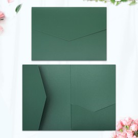 25 Pieces A7 Pocket Invitations (5.12 x 7.09) Trifold Wedding Invitation Cards for 5x7 Invites Wedding Bridal Shower Engagement Birthday Sweet 16 (Pearl Emerald Green)