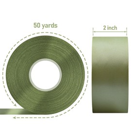 Showin Double Face Polyester Satin Ribbon Sage Green,2"x Continuous 50 Yards, Use for Bows Bouquet, Gift Wrapping,Wedding,Floral Arrangement & Other Projects