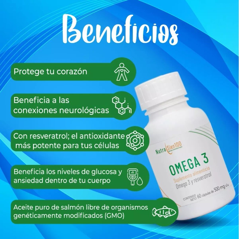 NutraSien100 Omega 3 De Salmón Con Resveratrol Epa/dha Nutrasien100 60cap