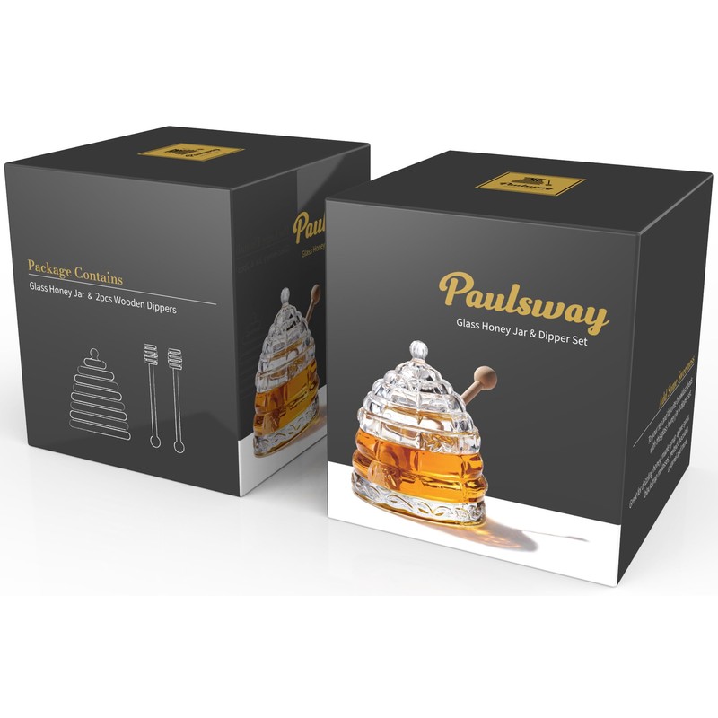 PAULSWAY Honey Dispenser Jar with 2 Dippers – 9 OZ