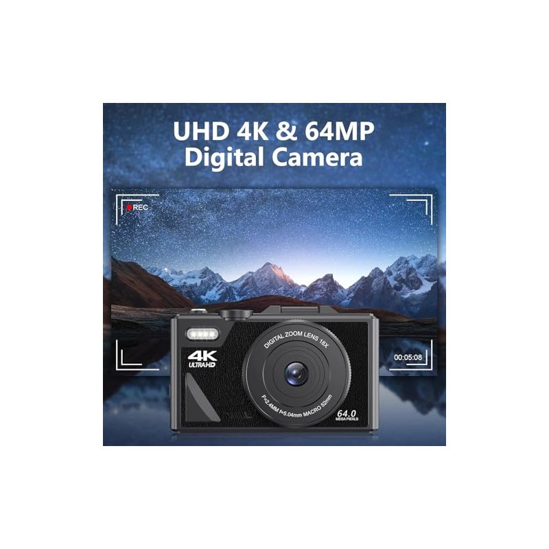 Diyeeni Cámara Digital con Pantalla LCD Abatible, Cámara UHD 4K