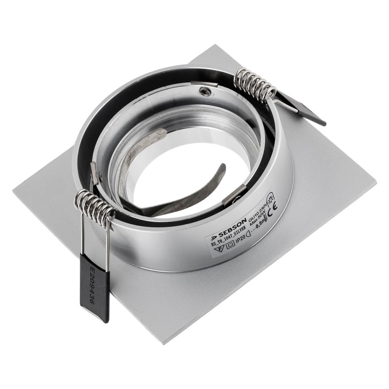SEBSON Recessed Square Silver Flush Ceiling Light Aluminium/Aluminium/GU10 Socket LED
