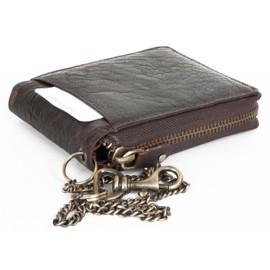 FLW Biker's wallet made of oiled genuine leather with metal zipper around and chain