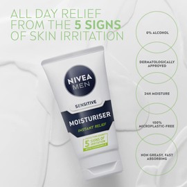 NIVEA MEN Sensitive Face Moisturiser (75ml), Men's Moisturiser with Zero Percent Alcohol, Sensitive Skin Moisturiser, Men's Skin Care Essentials