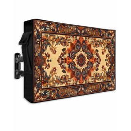 Orange Brown Boho Floral Outdoor TV Cover 30 to 32 Inch, Vintage Ethnic Texture TV Screen Protector with Zipper and Pocket Waterproof/Weatherproof 30"L x 19"H TV Cover for Outside Decor