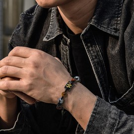 Yifnny Initial Beaded Bracelet for Men, Adjustable Bracelet Tigers Eye Black Obsidian Braided Rope Bracelet Friendship Initial Jewelry Letter Bracelet Birthday Gifts for Men (W)